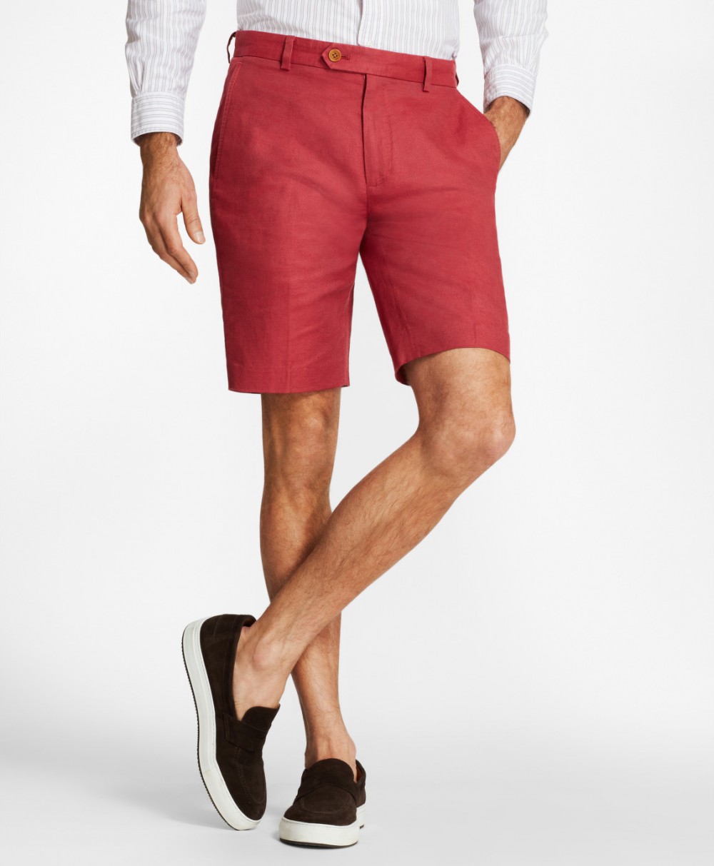 Rövidnadrág Brooks Brothers Cbt Cotton/Linen Bermuda Brick Red