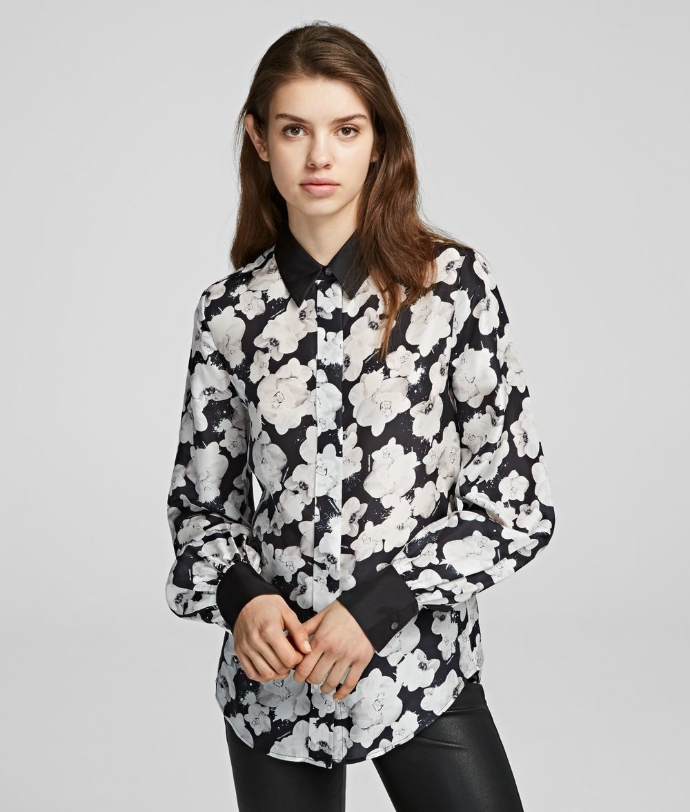 Ing Karl Lagerfeld Orchid Print Silk Shirt