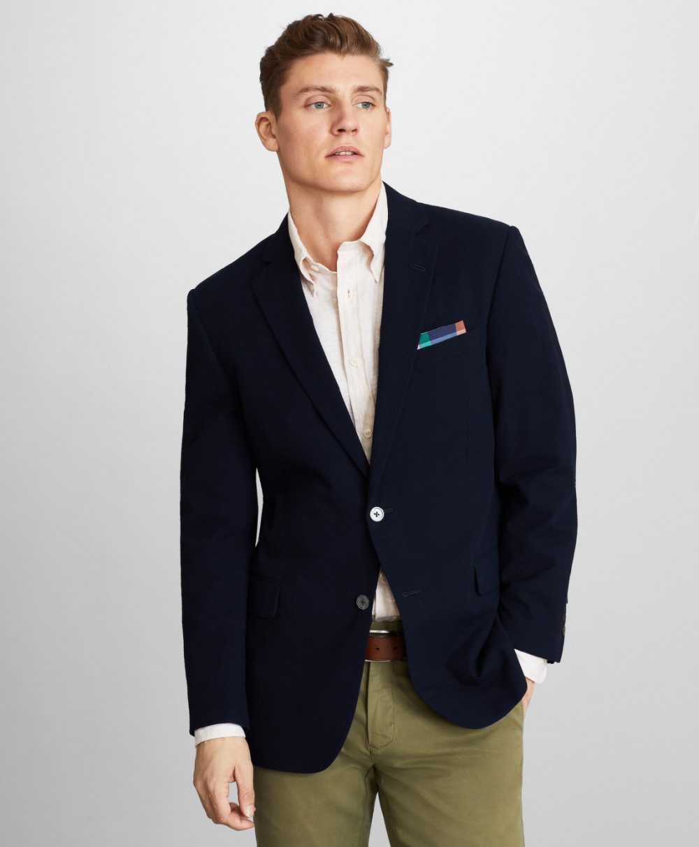 Zakó Brooks Brothers Spct Ssnl Srsckr 2B Sv Hl Rgnt Navy Seersucker