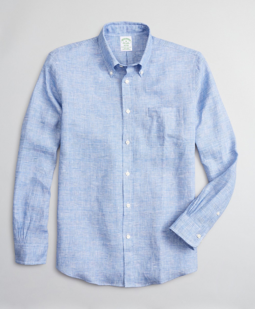 Ing Brooks Brothers Spt Ml Linen Stripes/Checks Milano Glenblue