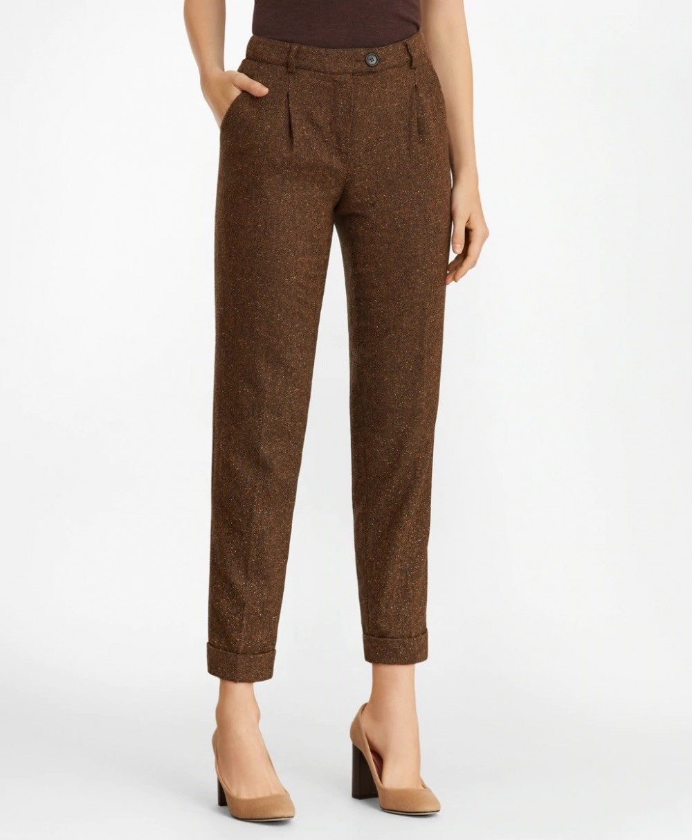 Nadrág Brooks Brothers Stretch Wool-Silk Tweed Pleated Pants