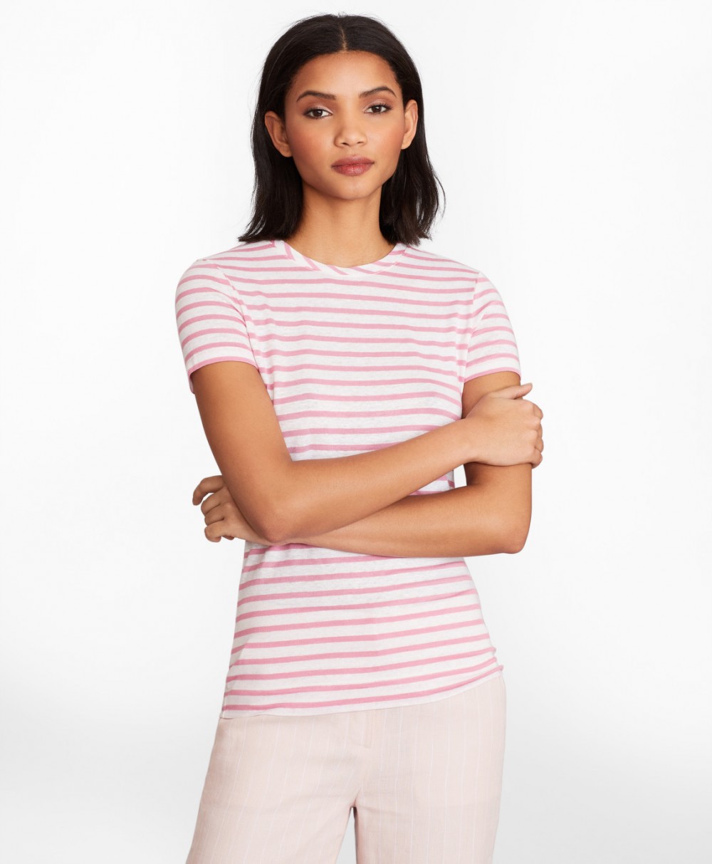 Póló Brooks Brothers Knt Top Li Vi Ss Rose/White Stripe