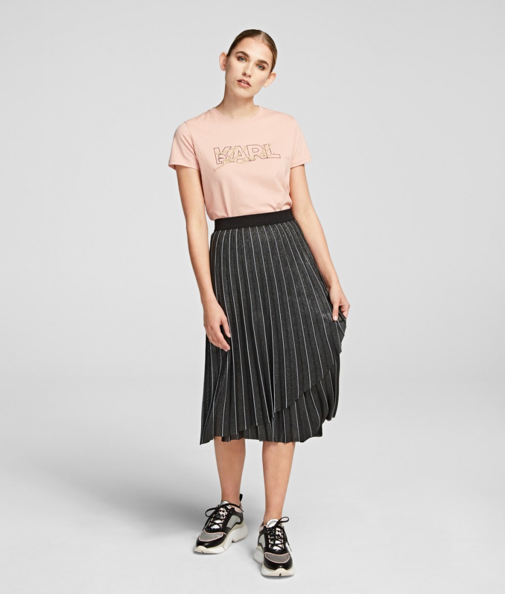 Szoknya Karl Lagerfeld Metallic Pleated Skirt