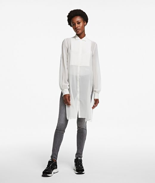 Ing Karl Lagerfeld Long Silk Shirt W/ Plastron