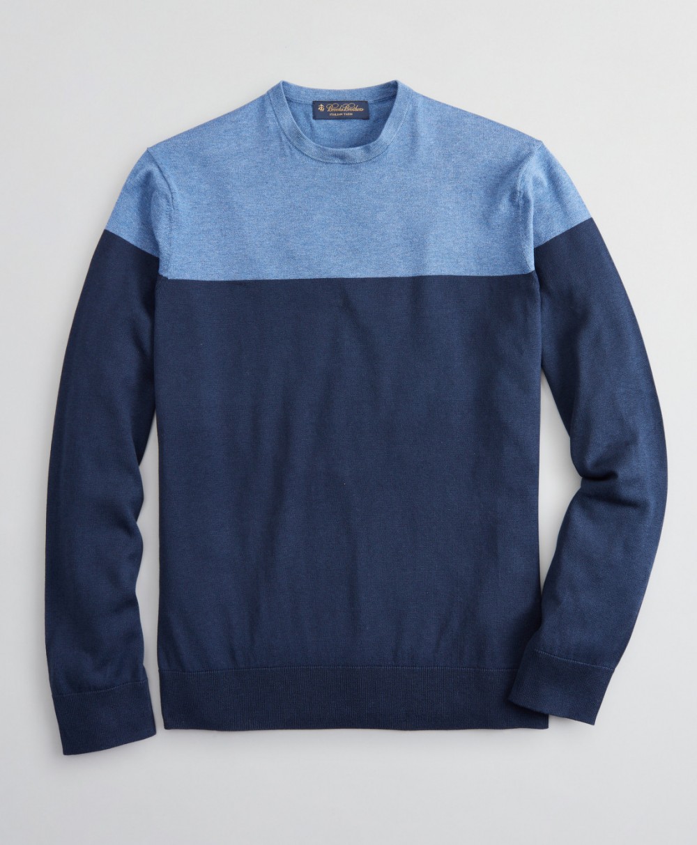 Kardigán Brooks Brothers Swt Ml Po Colorblocked Crew Navy - Lt Blue