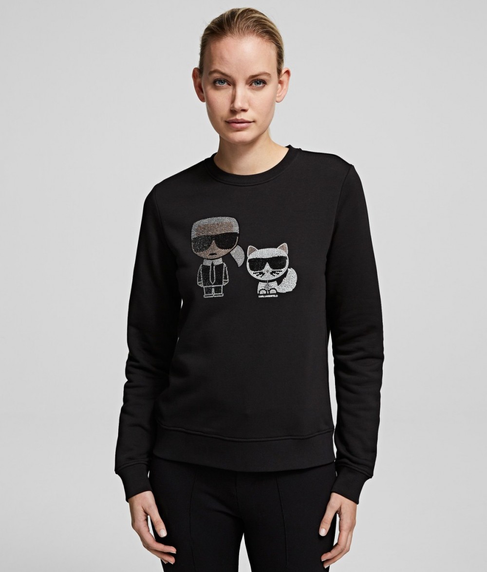 Melegítő Felső Karl Lagerfeld Ikonik Rhinestone Sweatshirt