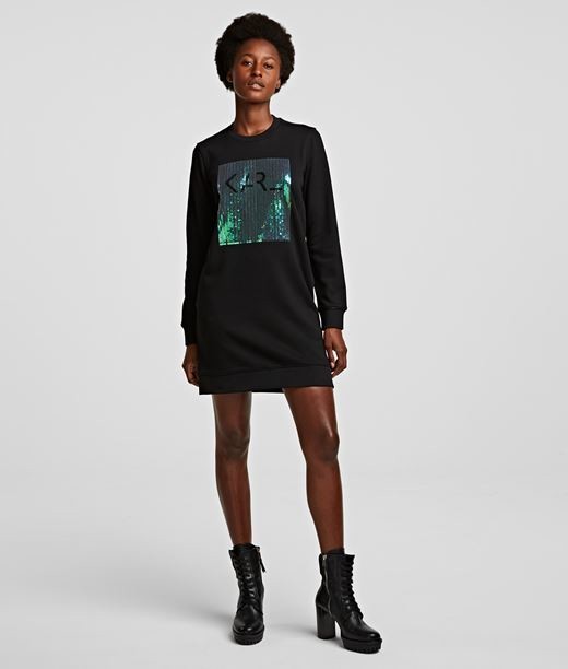 Ruha Karl Lagerfeld Sequins Logo Sweat Dress