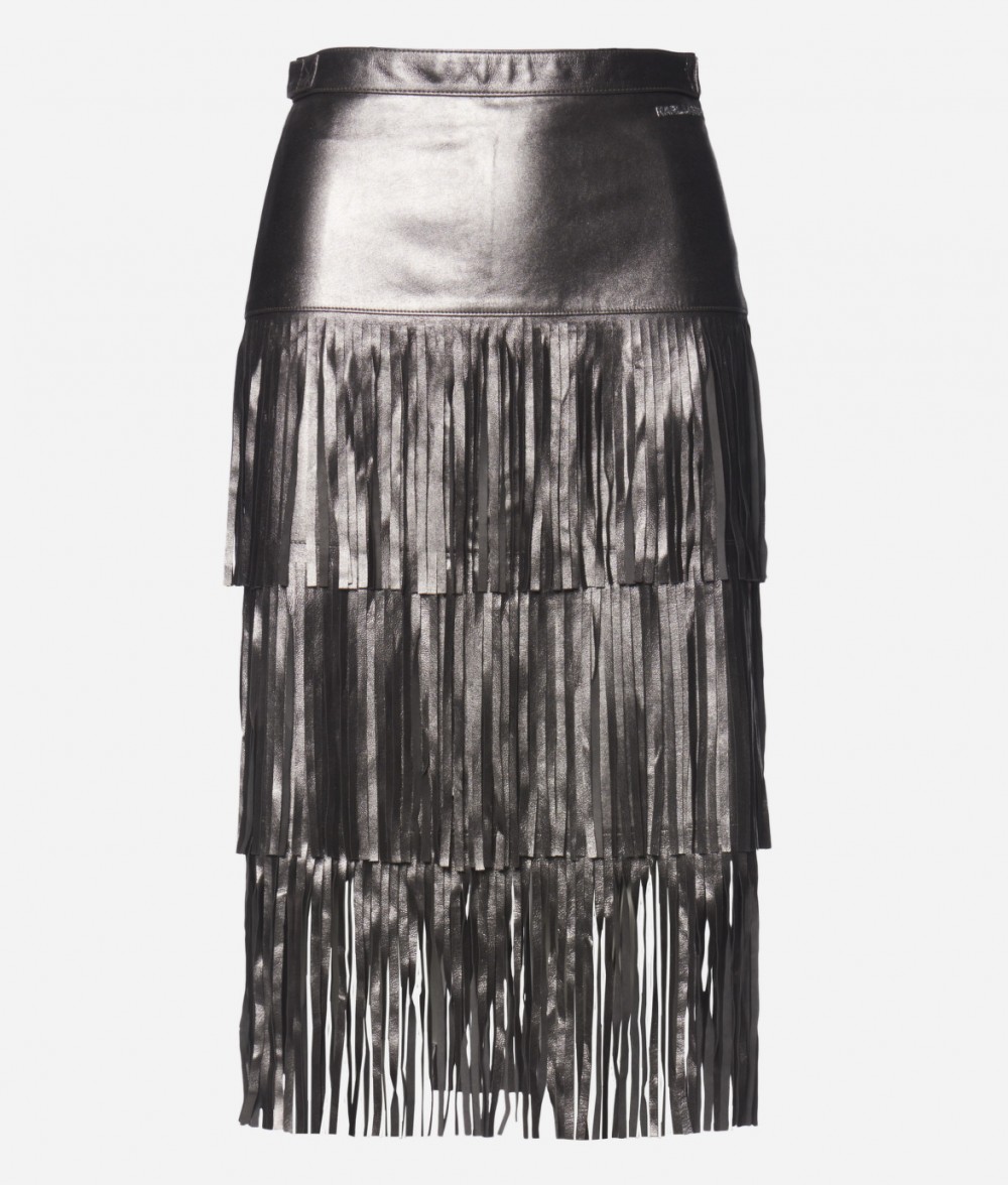 Szoknya Karl Lagerfeld Faux Leather Fringe Skirt