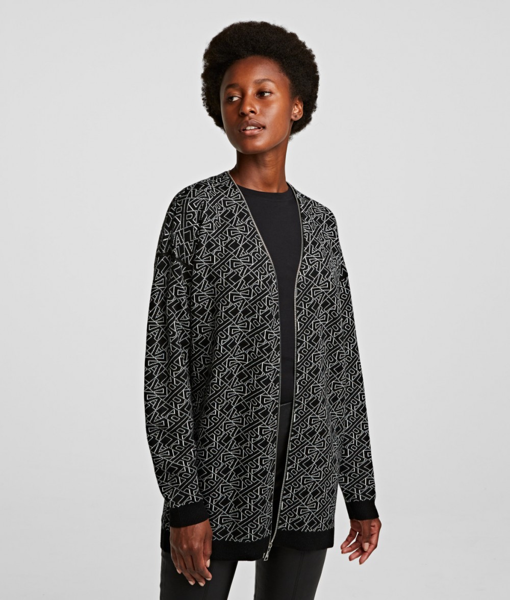 Kardigán Karl Lagerfeld Square Logo Zip Up Cardigan