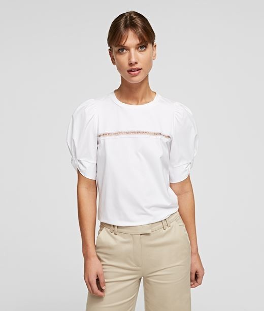 Póló Karl Lagerfeld Puffy Sleeve Top W/Embroidery