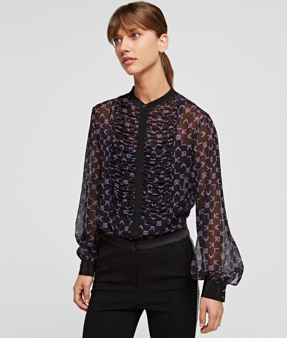 Blúz Karl Lagerfeld Karl Tetris Print Silk Blouse