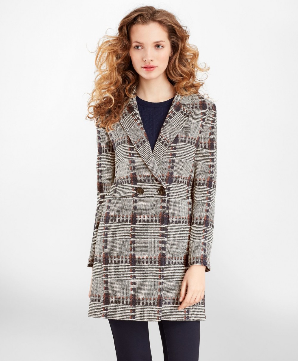 Kabát Brooks Brothers Wool-Silk Glen Plaid Coat