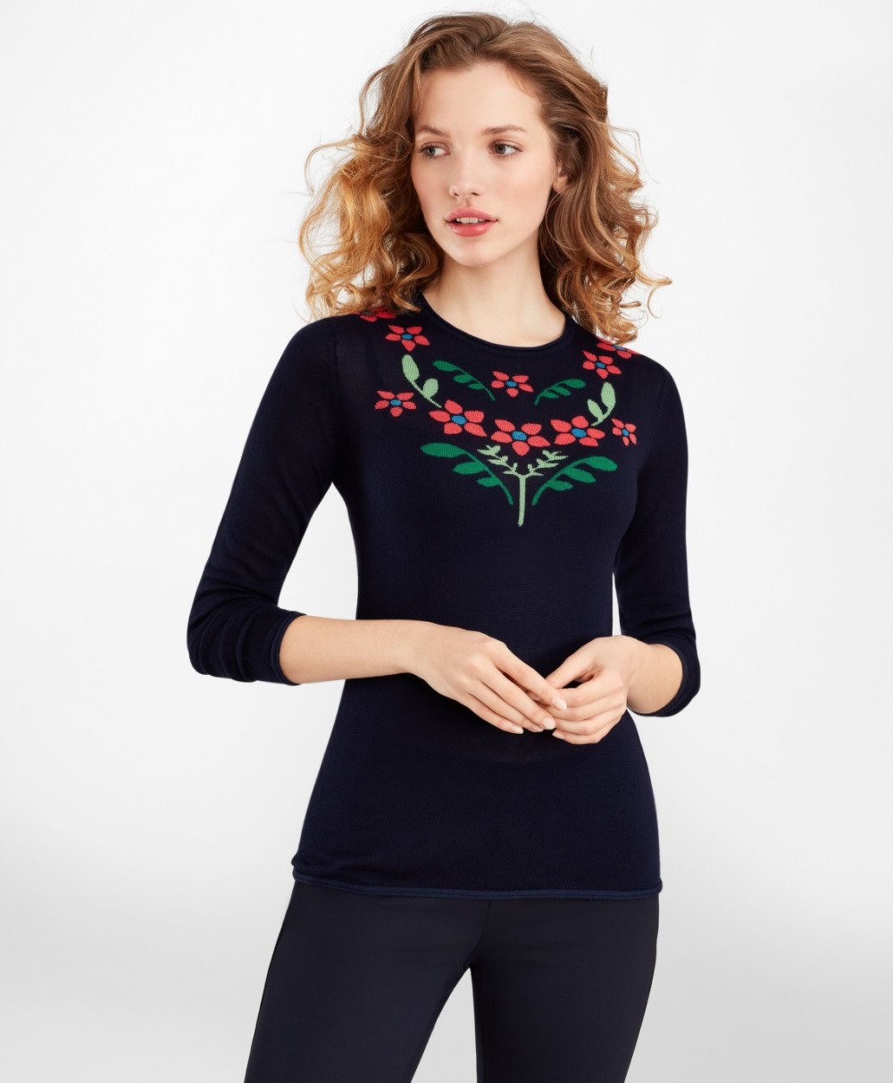 Pulóver Brooks Brothers Floral Silk-Cashmere Sweater