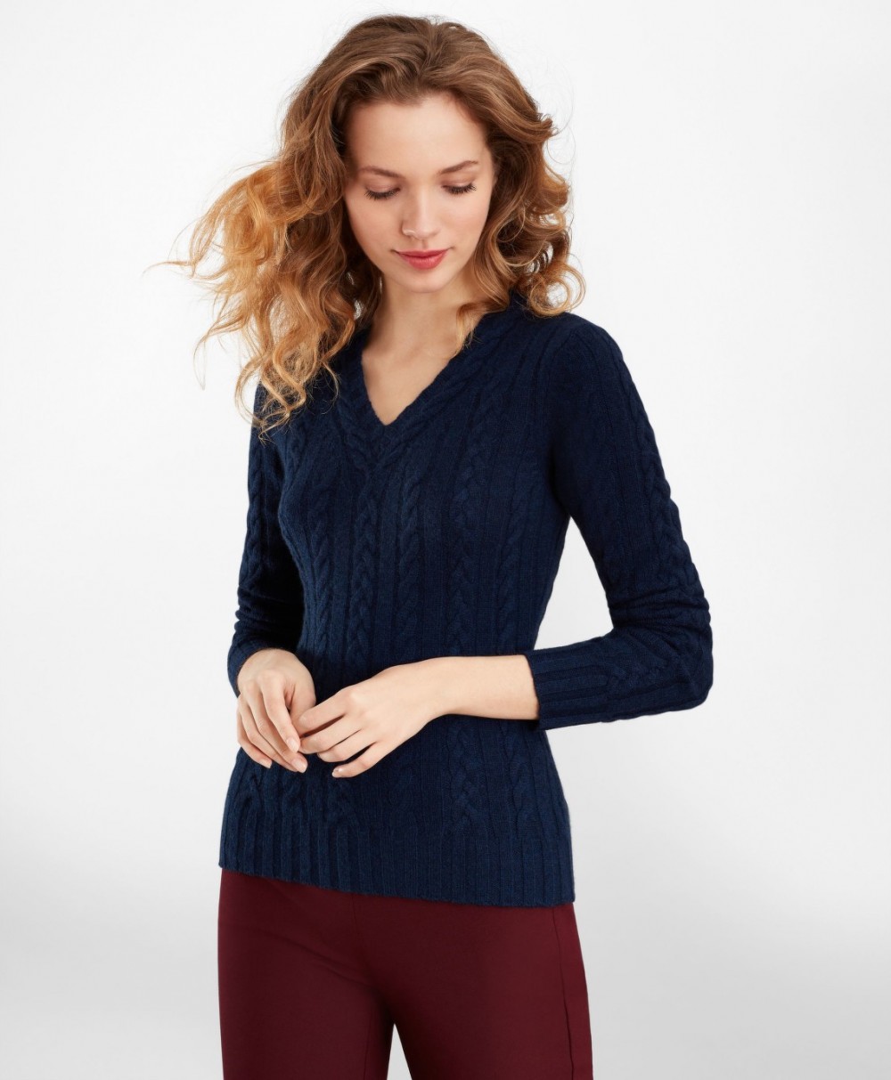 Pulóver Brooks Brothers Cable-Knit Cashmere V-Neck Sweater