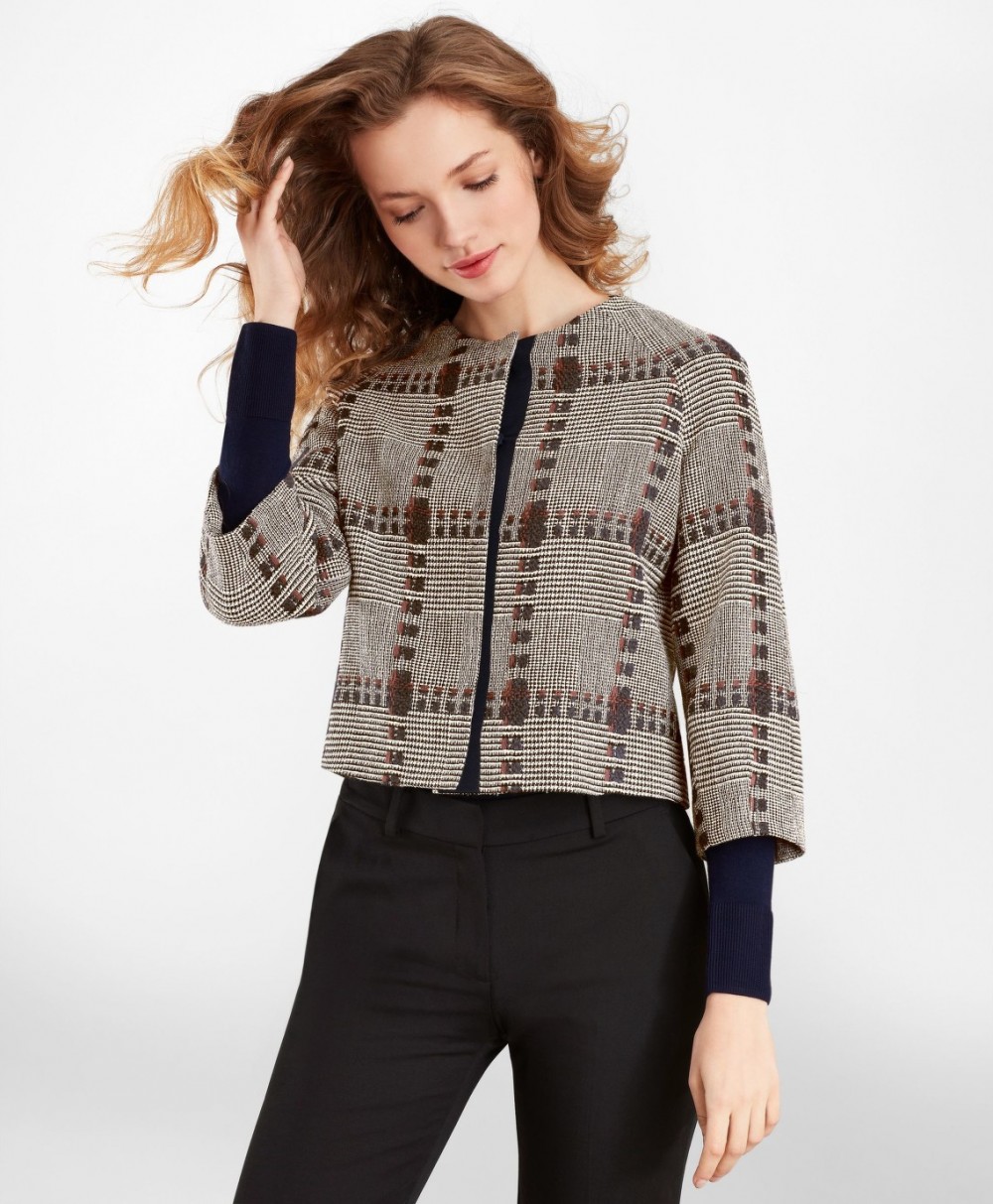 Zakó Brooks Brothers Wool-Silk Glen Plaid Cropped Jacket