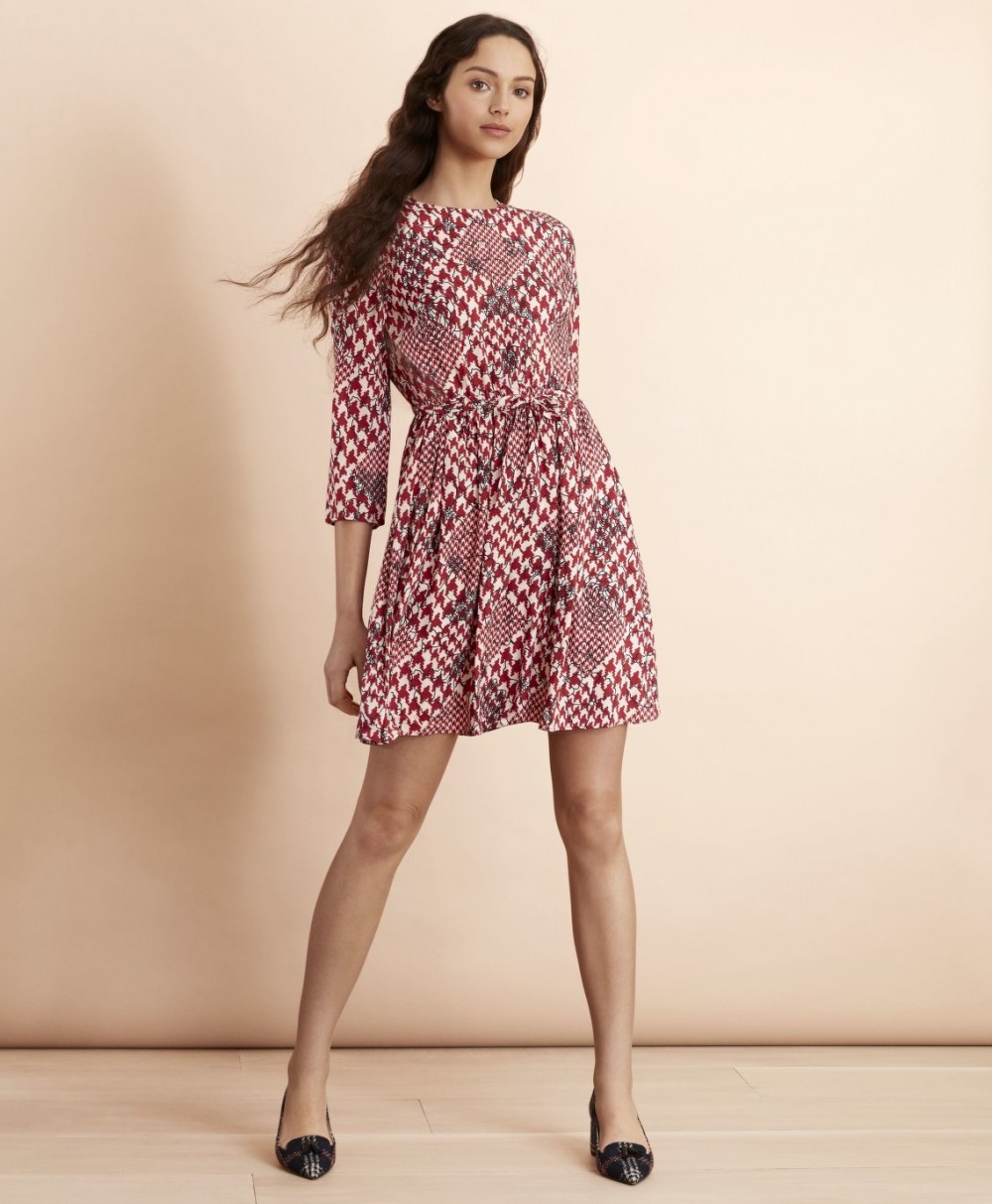 Ruha Brooks Brothers Floral Houndstooth-Print Dress