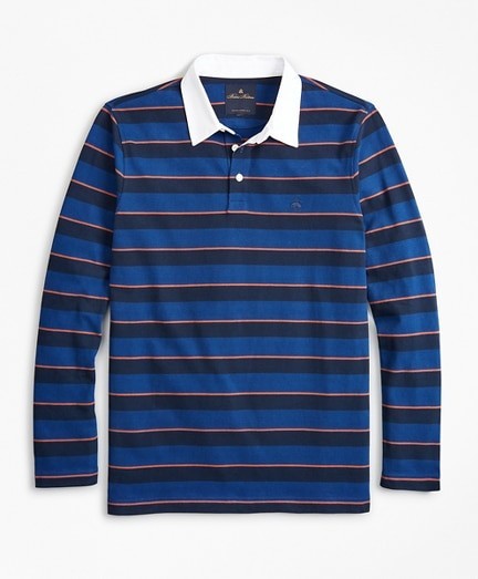 Póló Brooks Brothers Knt Ml Stripe Rugby Blue Depths