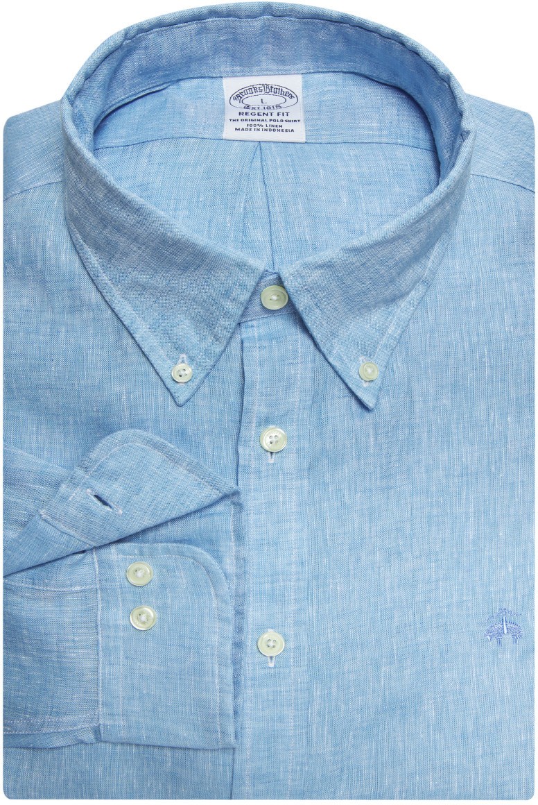 Ing Brooks Brothers Spt Irish Linen Solid Regent Np W/ Logo Ltblue