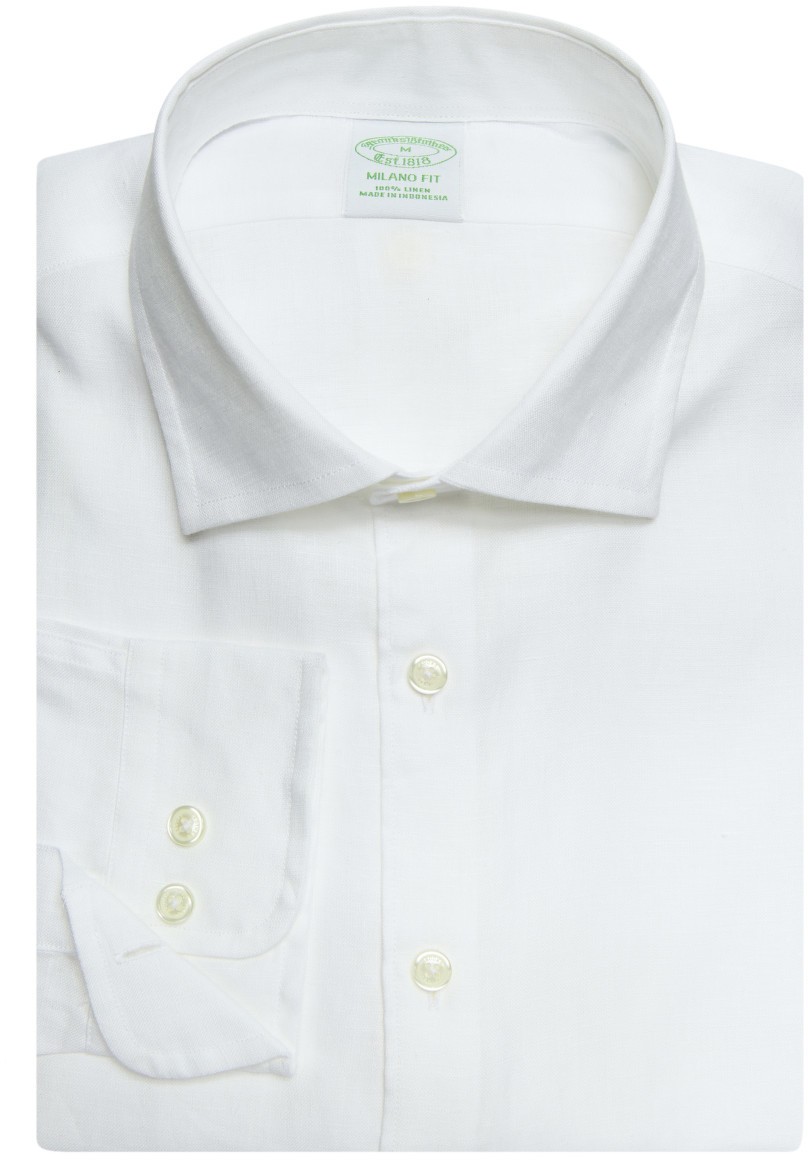Ing Brooks Brothers Spt Irish Linen Solid Mil Spread Collar White