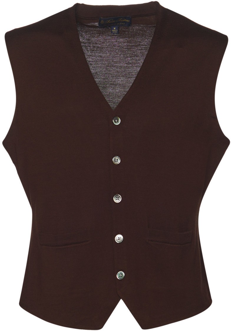 Kardigán Brooks Brothers Swt Wl Easy Care Solid Waistcoat New Milk Chocolate