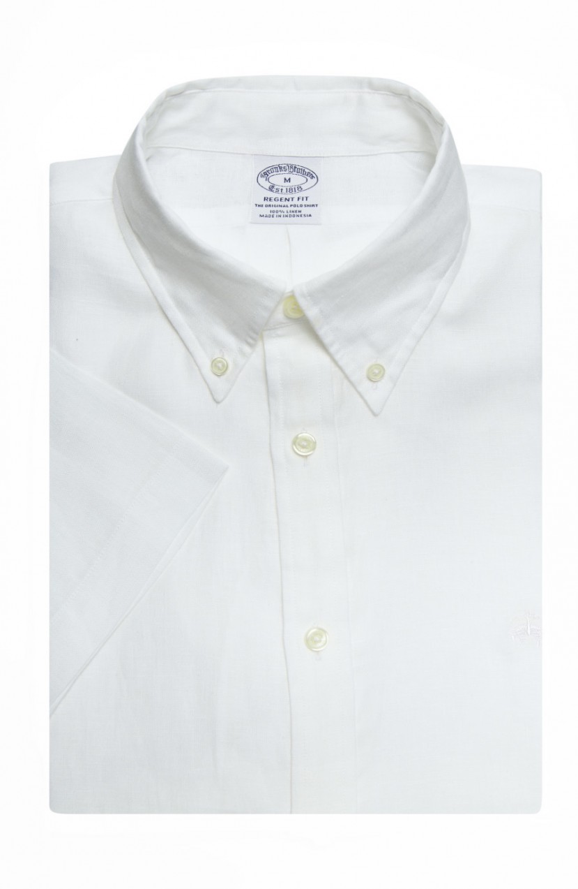 Ing Brooks Brothers Spt Irish Linen Solid Regent Ss W/ Logo White