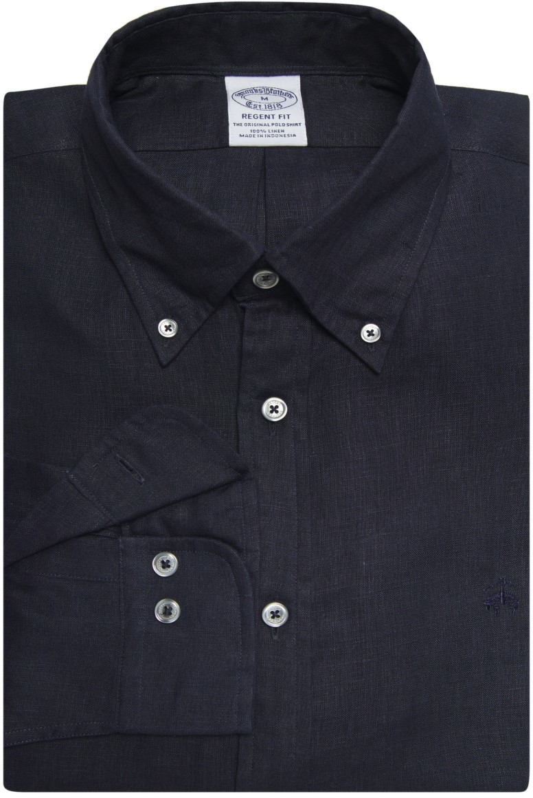 Ing Brooks Brothers Spt Irish Linen Solid Regent Np W/ Logo Navy Solid