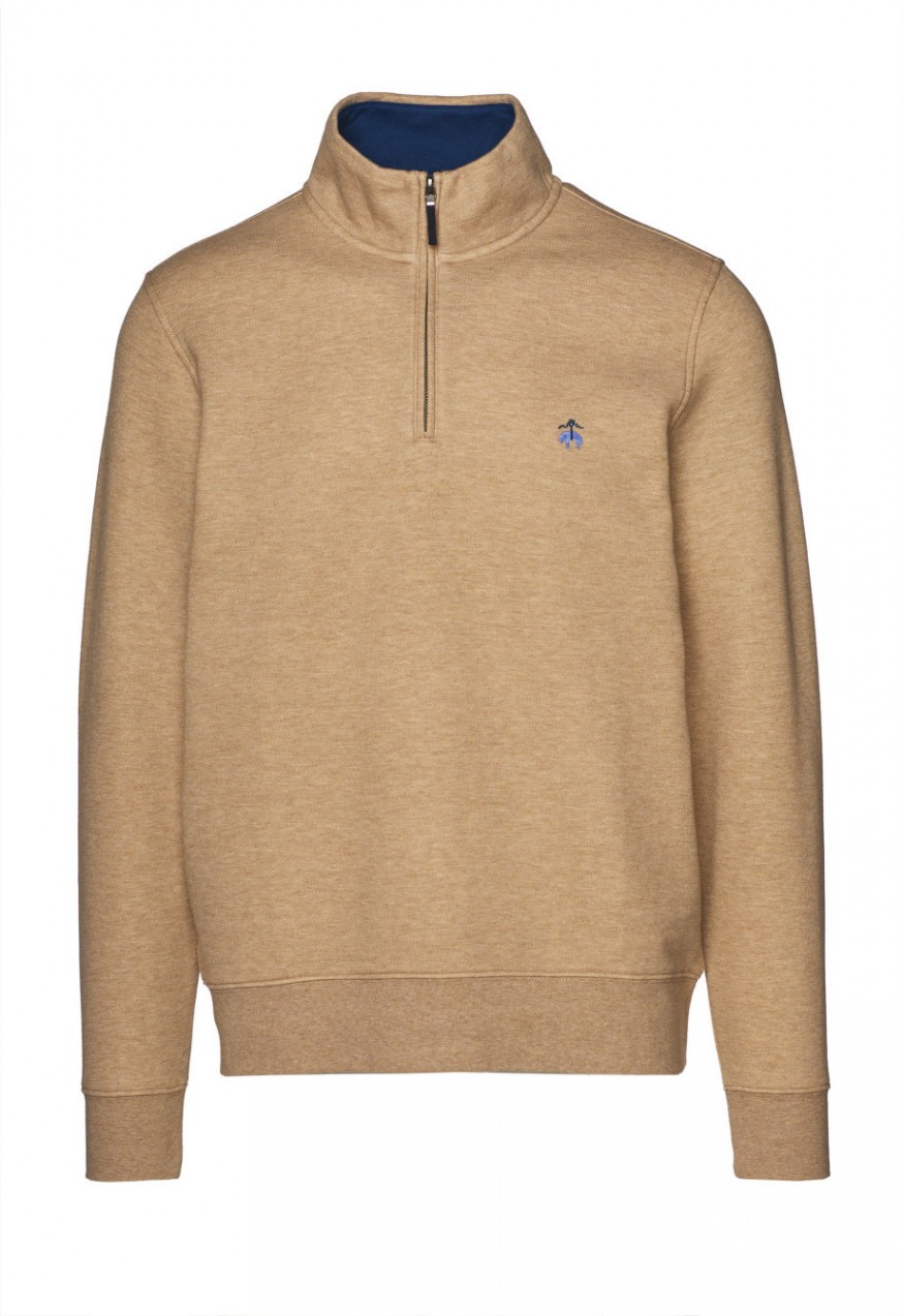 Kardigán Brooks Brothers Knt Ml Brushed Terry Half Zip Med Bwn Hthr