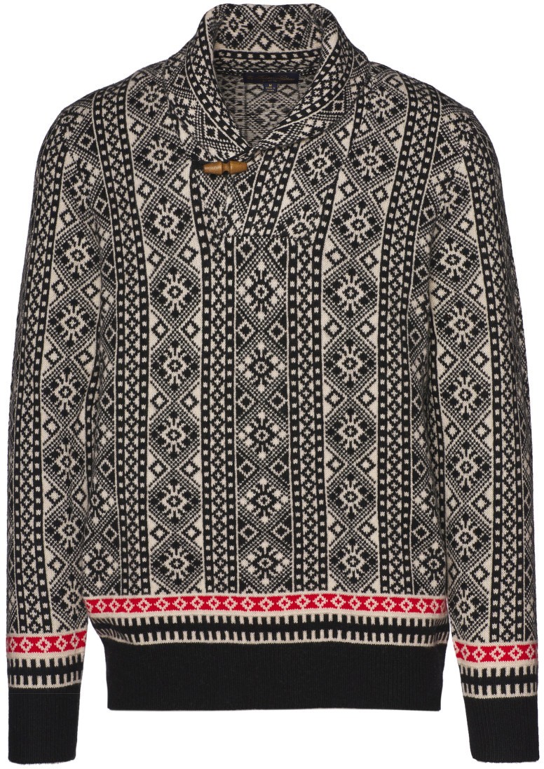 Kardigán Brooks Brothers 4B Swt Ml Jacquard Shawl Black And White Fairisle