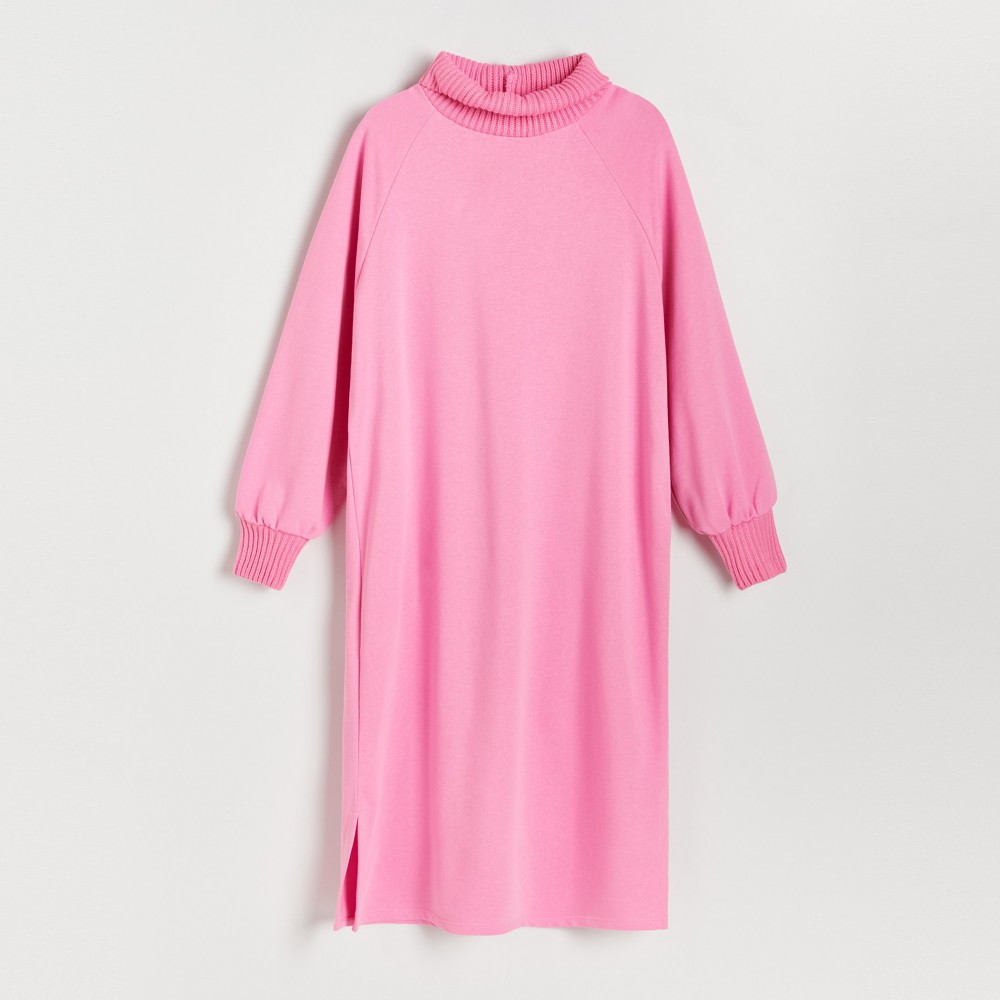 Reserved - Jersey midi ruha - Rózsaszín