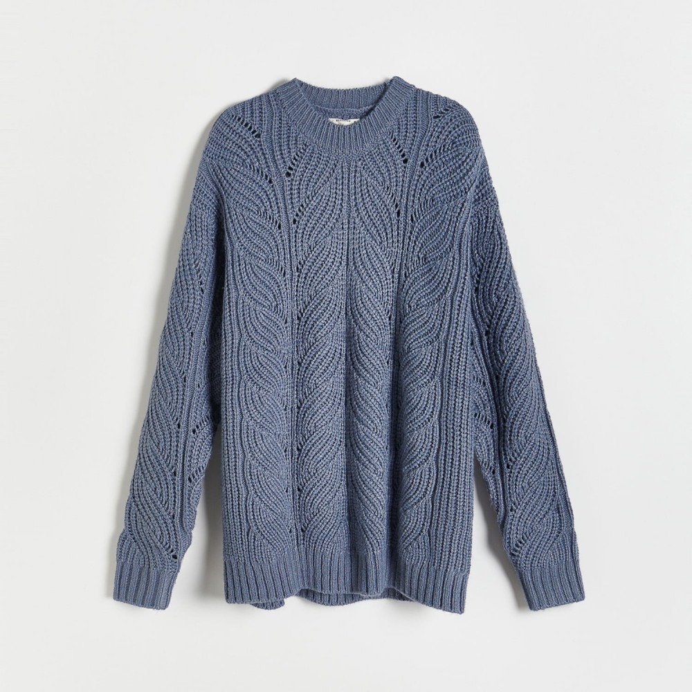 Reserved - Bordázott kötésű pulóver - Kék