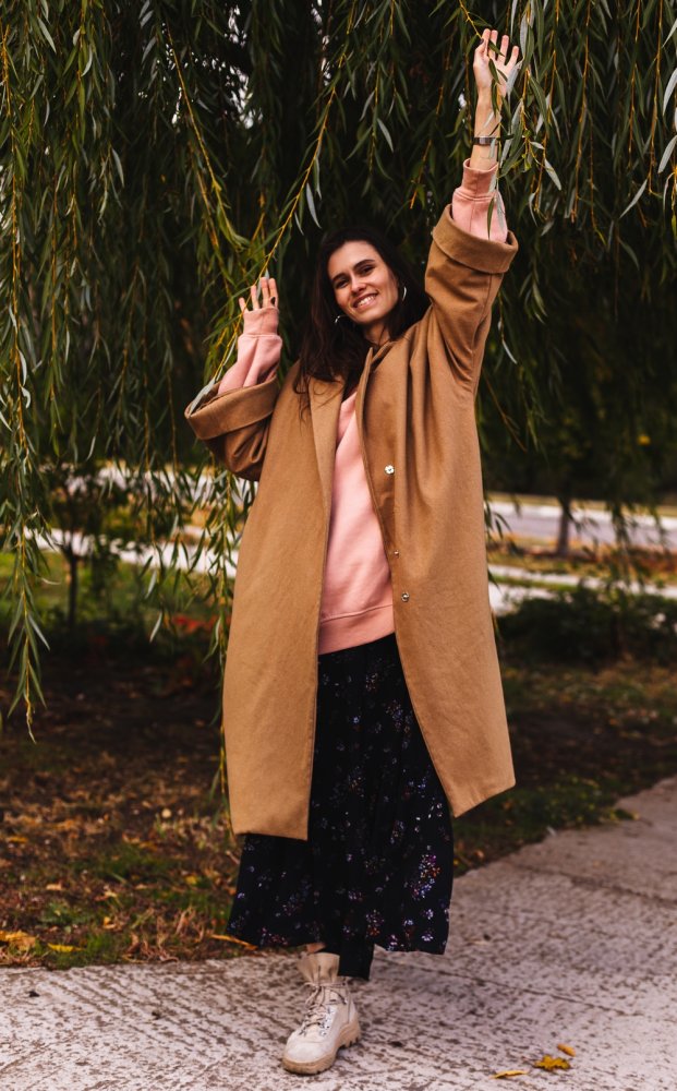 Oversized kabát maxi szoknyával